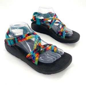 Chaco Rainbow Tie Dye Teal Strappy‎ Sandals Women's Size 10 Assembled in USA
